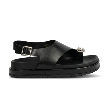 Elora | Jeweled Slingback Comfort Sandals - Black