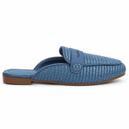 Raffia-Style Woven Mules-Medium Blue Jeans