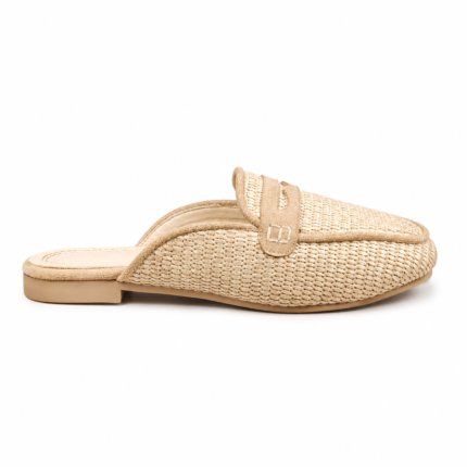 Raffia-Style Woven Mules-Light Beige