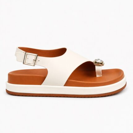 Elora | Jeweled Slingback Comfort Sandals - White