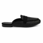 Raffia-Style Woven Mules-Black