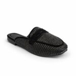 Raffia-Style Woven Mules-Black - Image 3