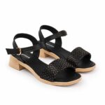 Studded Woven Block Heels-Black - Image 4