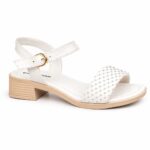Studded Woven Block Heels-White