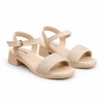 Studded Woven Block Heels-Light Beige - Image 4