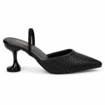 Woven Pointed-Toe Slingback Heels-Black