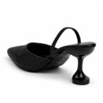 Woven Pointed-Toe Slingback Heels-Black - Image 4