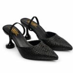 Woven Pointed-Toe Slingback Heels-Black - Image 3