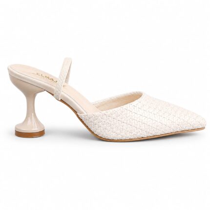 Woven Pointed-Toe Slingback Heels-Biege