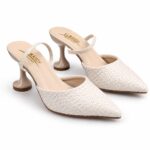 Woven Pointed-Toe Slingback Heels-Biege - Image 3