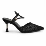 Leopard Mesh Pointed-Toe Heels-Black