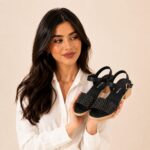 Studded Woven Block Heels-Black - Image 5
