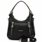Textured Python Hobo-Black