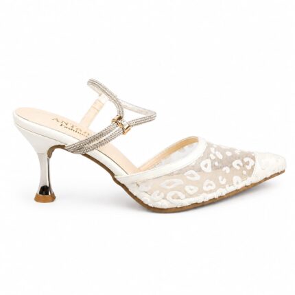 Leopard Mesh Pointed-Toe Heels-White