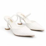 Woven Pointed-Toe Slingback Heels-White - Image 4
