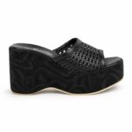 Woven Platform Mules-Black
