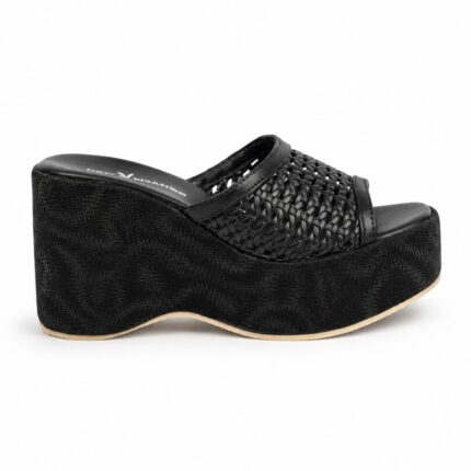 Woven Platform Mules-Black