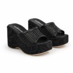 Woven Platform Mules-Black - Image 4