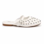 Studded Leather-Style Mules-White