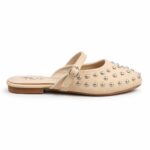 Studded Leather-Style Mules-Biege