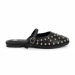 Studded Leather-Style Mules-Black