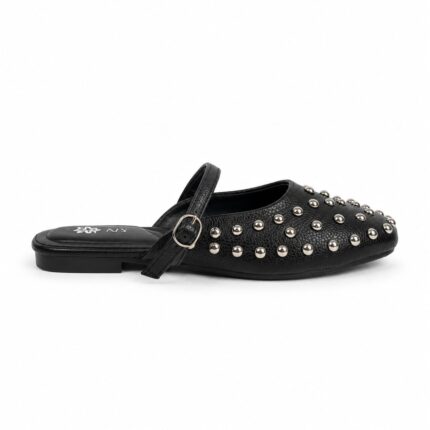 Studded Leather-Style Mules-Black