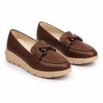Grainy Leather Platform Loafers-Brown - Image 4