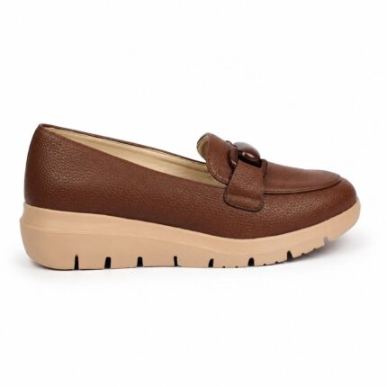 Grainy Leather Platform Loafers-Brown
