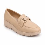 Grainy Leather Platform Loafers-Biege - Image 4