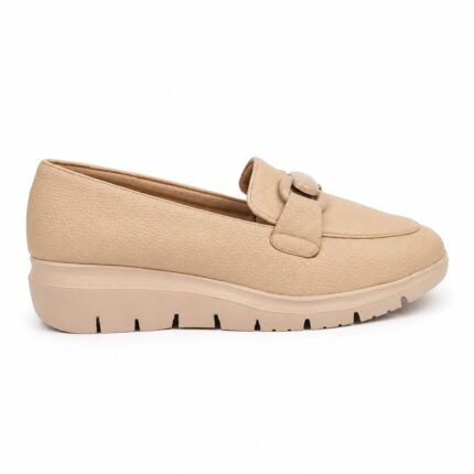 Grainy Leather Platform Loafers-Biege