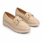 Grainy Leather Platform Loafers-Biege - Image 2
