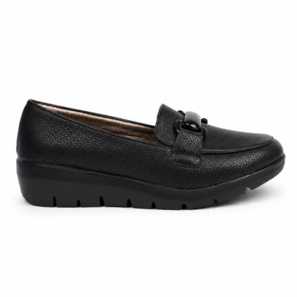 Grainy Leather Platform Loafers-BLack