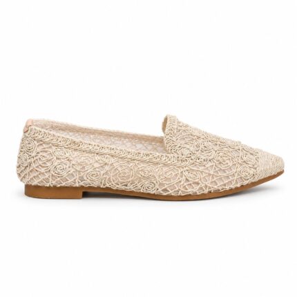 Crochet Embroidered Loafers-Biege